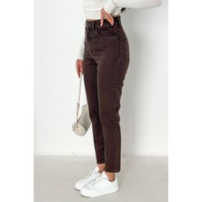 Hlt Jeans Kadın Kahverengi Mom Yüksek Bel Likralı Jean Kot Pantolon ANNA-2074