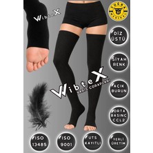 Wibtex Diz Üstü Varis Çorabı Burnu Açık Çorap (Siyah Renk) Orta Basınç Ccl2(Çift Bacak)