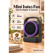 Veroksa HT-100 Mini Fanlı Isıtıcı 500 W Taşınabilir Masa Üstü ve Masa Altı Elektrikli Isıtıcı, Küçük Ortam Isıtıcısı, Ani Hava Isıtıcı