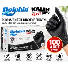 Dolphin Ekstra Kalın Pudrasız Extra Kalın Siyah Nitril Muayene Temizlik Eldiveni Tek Kullanımlık L Beden