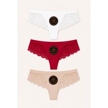 Hb Trend Fantazi Külot Soft Renkler Lazer Kesim Tanga Külot Arkası Dantel Detaylı 3'lü Ekonomik Set
