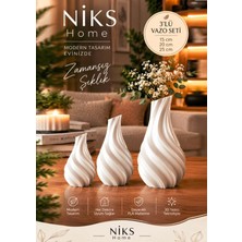 Niks Home 3'lü Vazo Seti Modern Estetik 3D Design, Dekoratif, Bohem Beyaz Modern Şık ve Dekoratif Dayanıklı | Salon | Yatak Odası | Yemek Odası