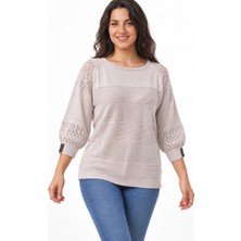 Etki Moda Kadın Simli 4/3 Kapri Kol Triko Bluz