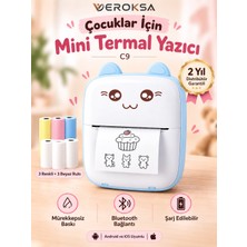 Veroksa C9 Çocuklar Için Mini Termal Yazıcı Bluetooth Bağlantılı Mürekkepsiz Taşınabilir Cep Yazıcısı