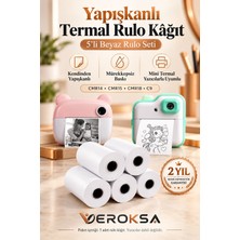 Veroksa Mini Termal Yazıcı Kâğıdı 5’li Set – Yapışkanlı Beyaz Rulo Etiket Sticker, CMR14 CMR15 CMR18 C9 Uyumlu