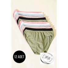 Hb Trend Kadın 12'li Cotton Fitilli Soft Mat Renk Bikini  (Nefen Alan Doku Kumaş)