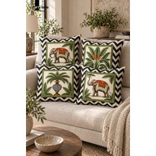 Marte Home Jungle - Renkli Çift Taraf Dijital Baskılı 4'lü Kırlent Kılıfı Seti - 43X43 cm