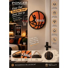 Pongee Basketbol Temalı Isme Özel Ahşap Duvar ve Kapı Süsü - Lazer Kesim 3D Katmanlı Oda Levhası & Doğum Hediyesi 33X33 cm