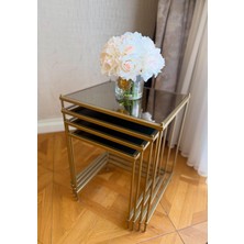 Esey Luxury Elegant 4lü Zigon Sehpa Gold Metal Gövde Ayna Cam Üst Yüzey