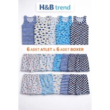 Hb Trend Erkek Çocuk Empirme Boxer Atlet Set Pamuklu Sevimli Desen ve Renklerde 6 Adet Atlet 6 Adet Boxer Seti