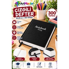 Artlantis Siyah Ciltli Çizgili Defter 300 Yaprak 20X28CM 1 Adet Çok Yapraklı Sert Kapaklı Not Hesap Defteri Okul Ofis Büro