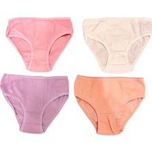 Hb Trend Pamuklu Penye Kız Çocuk Fitilli Soft ve Pastel Renkli Külot Bikini 4'lü Konforlu Set