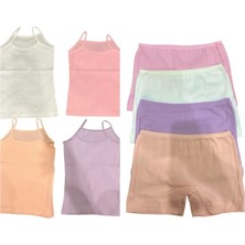 Hb Trend Pamuklu Penye Kız Çocuk Fitilli Soft Pastel Renkli  Atlet  Boxer Takım 8'li Konforlu Set