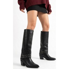 Fresco Scarfs Noke Siyah Cilt Topuklu Tak Çıkar Çizme