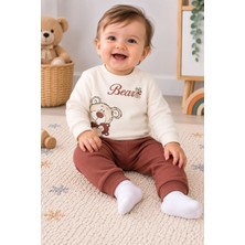 Nikuby Önü ve Arkası Ayı Baskılı Bebe Alt-Üst Takım