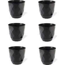 6 Adet 0,3 Lt Mini Boy Baklava Desenli Sert Plastik Sabit Tabaklı Altlıklı Küçük Yakamoz Saksı 0 No