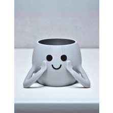 3D Neşeli Mini Saksı - Açık Gri