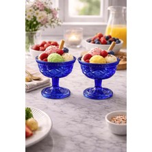 Str Store 2'li Ayaklı Kobalt Mavi Göz Desenli Cam Tatlı Kasesi - Dondurma, Magnolia Sunum Kadehi