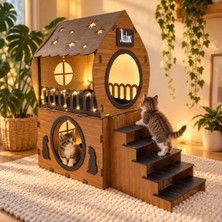 Seventeen Design Xl Ahşap Kedi Evi 2 Katlı Merdivenli Iç Mekan Kedi Yuvası ve Oyun Evi