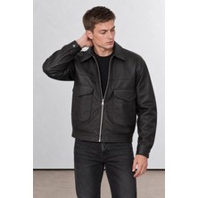 Good Fashion Oversize Rahat Kalıp Cep Detaylı Erkek Deri Ceket