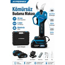 hypermax Çift Akülü 40 mm Çelik Şanzuman Dijtal Göstergeli Şarjlı Dal Ağaç Kesme Bağ Budama Makası