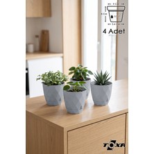 4 Adet 0.30LT Ø9X8CM Mini Boy Parlak Geometrik Dekoratif Plastik Saksı Yakamoz No0 Granit Gri