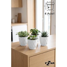 4 Adet 0.30LT Ø9X8CM Mini Boy Parlak Geometrik Dekoratif Plastik Saksı Yakamoz No0 Beyaz