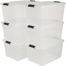 Str Store Kapaklı Plastik Saklama Kutuları, 45L, 6'lı Set, Şeffaf