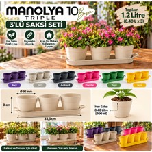 Manolya 10 Triple 3’lü Saksı Seti 0,40 Litre X3 Tabaklı Mini Saksı 33,5 cm Balkon Pencere Önü Iç ve Dış Mekan