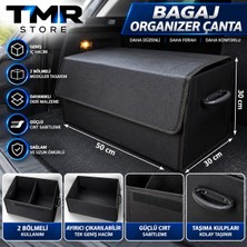 Tmr Store Oto Bagaj Organizer Çanta 50X30X30 cm – Deri, 2 Bölmeli, Sökülebilir Ayırıcı ve Cırtlı Sabitleme – Siyah