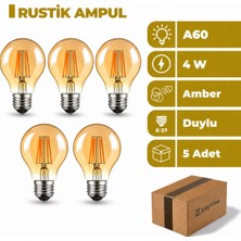 Zeyrise 4W A60 E27 Duylu Rustik LED Ampul 2700K Amber Işık 5'li Paket