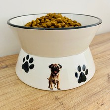 Yükseltilmiş Mama ve Su Kabı Pug Baskılı Yükseklik 9.5 cm Genişlik 16CM Hacim 600ML