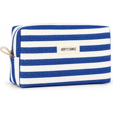Str Store Keep It Simple Mavi Beyaz Çizgili Kanvas Makyaj Çantası - Şık Kozmetik Çantası, Seyahat Düzenleyici ve Çok Amaçlı Organizer Kese