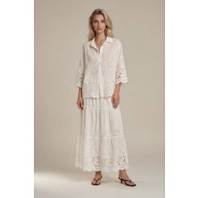 Pulchrani Vintage Pamuklu Gömlek ve Katlı Maxi Etek Takımı