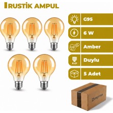 Zeyrise 6W G95 E27 Duylu Rustik Ampul Amber Işık 5'li Paket