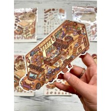 Toptan Budur Dıy Shiba Inu Atıştırmalık Karavanı 3D Diorama Izometrik Sticker Set/99 Adet Sticker+Karavan