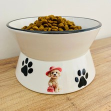 Yükseltilmiş Mama ve Su Kabı Maltese Baskılı Yükseklik 9.5 cm Genişlik 16CM Hacim 600ML