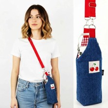 Woodycord El Yapımı U Model Kot Matara Termos Kılıfı Kiraz Detaylı Laci Kot Renkli