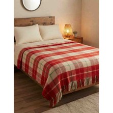 F.ACAR Home Collection Çift Kişilik Yün Battaniye (180X220 Cm) - Kırmızı Ekose Püsküllü