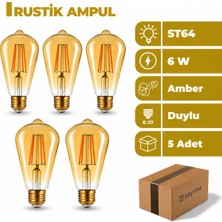 Zeyrise 6W ST64 E27 Duylu Rustik Ampul Amber Işık 5'li Paket