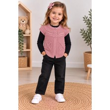 Mercan Kids Kız Çocuk Örgü Yelek Çarpı Desen