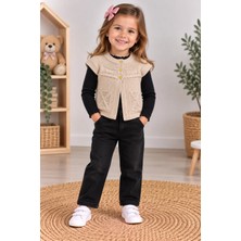 Mercan Kids Kız Çocuk Örgü Yelek Çarpı Desen