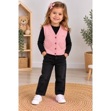 Mercan Kids Kız Çocuk Örgü Yelek Kalp Desen