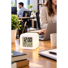 Bezos Modern Tasarımlı Küp Saat LED Aydınlatmalı Dijital Alarm Saati