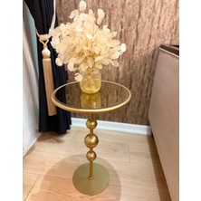 Esey Luxury Galaxy Model Metal Gövdeli Gold Yan Sehpa Cam Ayna Tabla