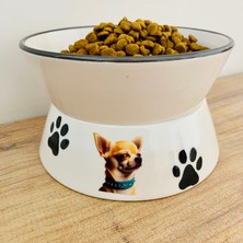 Yükseltilmiş Mama ve Su Kabı Chihuahua3 Baskılı Yükseltilmiş 9.5cm Genişlik 16CM Hacim 600ML