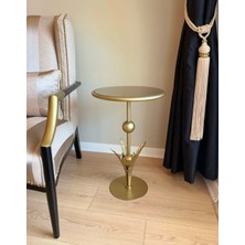 Esey Luxury Flora Model Metal Gövdeli Gold Yan Sehpa Ayna Cam