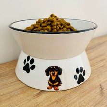 Yükseltilmiş Mama ve Su Kabı Dachshund Baskılı Yükseltilmiş 9.5cm Genişlik 16CM Hacim 600ML