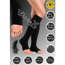 Wibtex Diz Altı Varis Çorabı Burnu Açık Çorap (Siyah Renk) Orta Basınç Ccl2 (Çift Bacak)