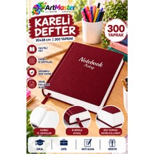 Artlantis Bordo Ciltli Kareli Defter 300 Yaprak 20X28CM 1 Adet Çok Yapraklı Sert Kapaklı Not Hesap Defteri Okul Ofis Büro